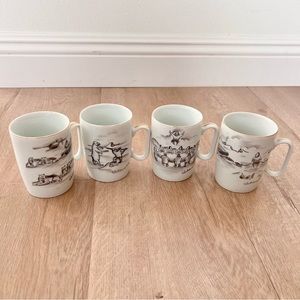 1950s Robert Mayokok Signed Alaska Inuit Art Design Cups Mugs Set Of 4 Vintage